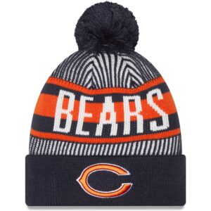 Men's New Era Navy Chicago Bears Striped Cuffed Knit Hat with Pom