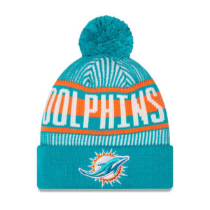 Youth New Era Aqua Miami Dolphins Striped  Cuffed Knit Hat with Pom