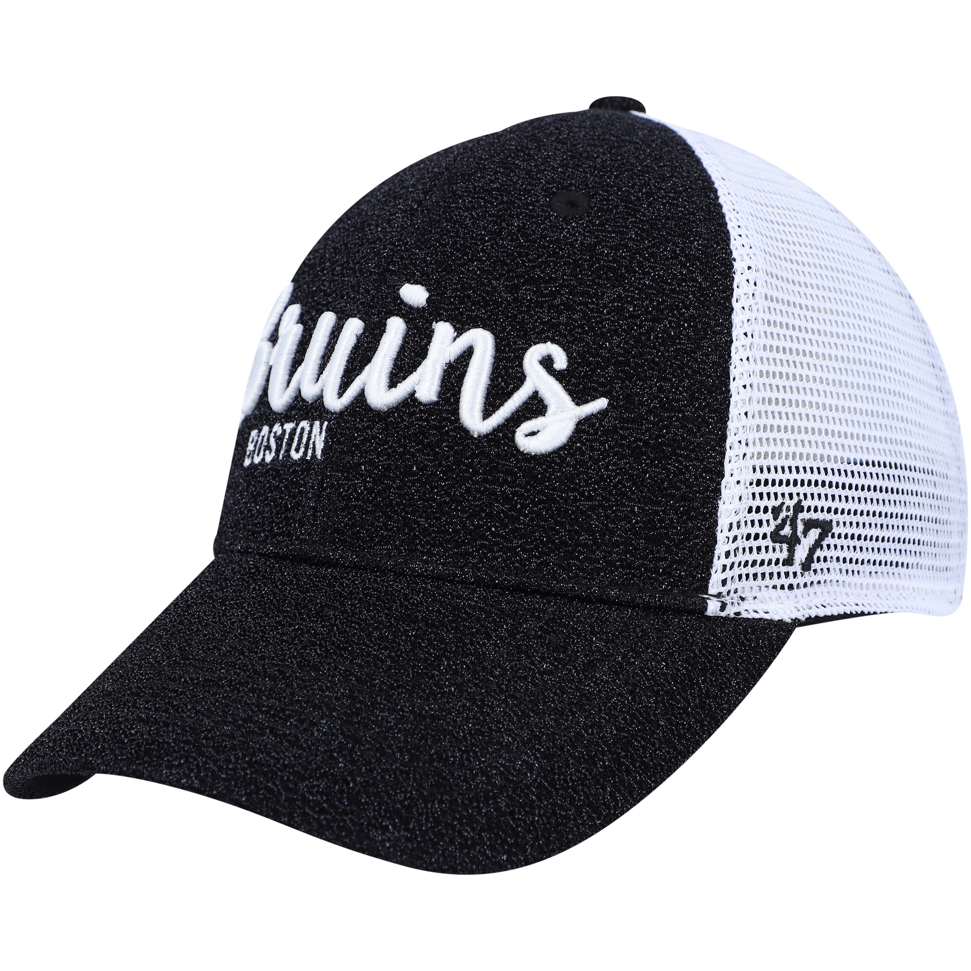 Women's '47 Black/White Boston Bruins Encore MVP Trucker Snapback Hat - Image 6
