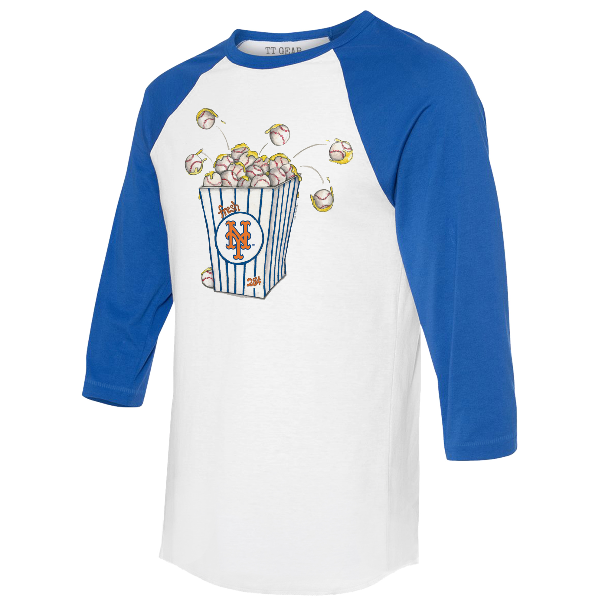 Women's Tiny Turnip White/Royal New York Mets Popcorn 3/4-Sleeve Raglan T-Shirt - Image 3