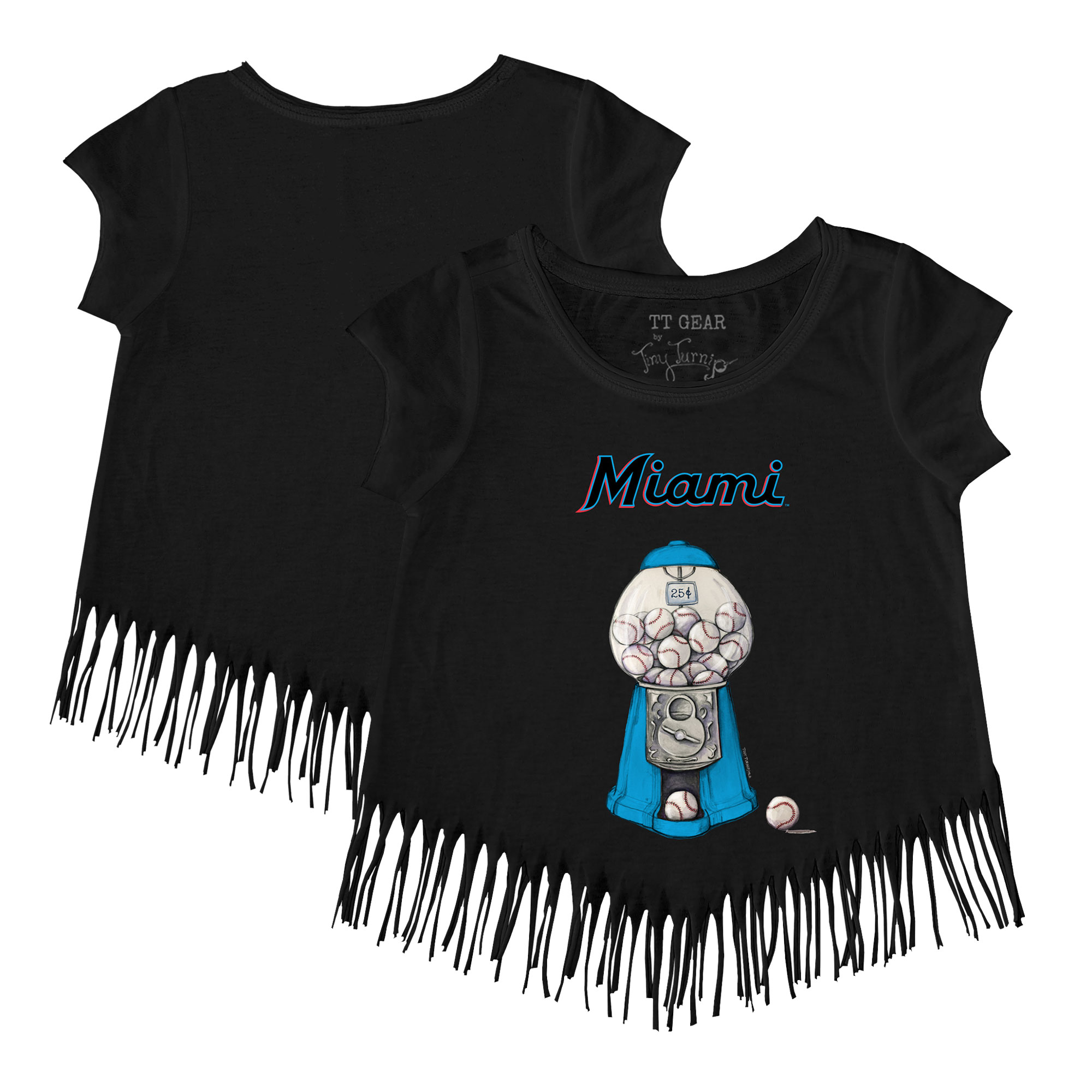 Girls Toddler Tiny Turnip Black Miami Marlins Gumball Fringe T-Shirt - Image 2