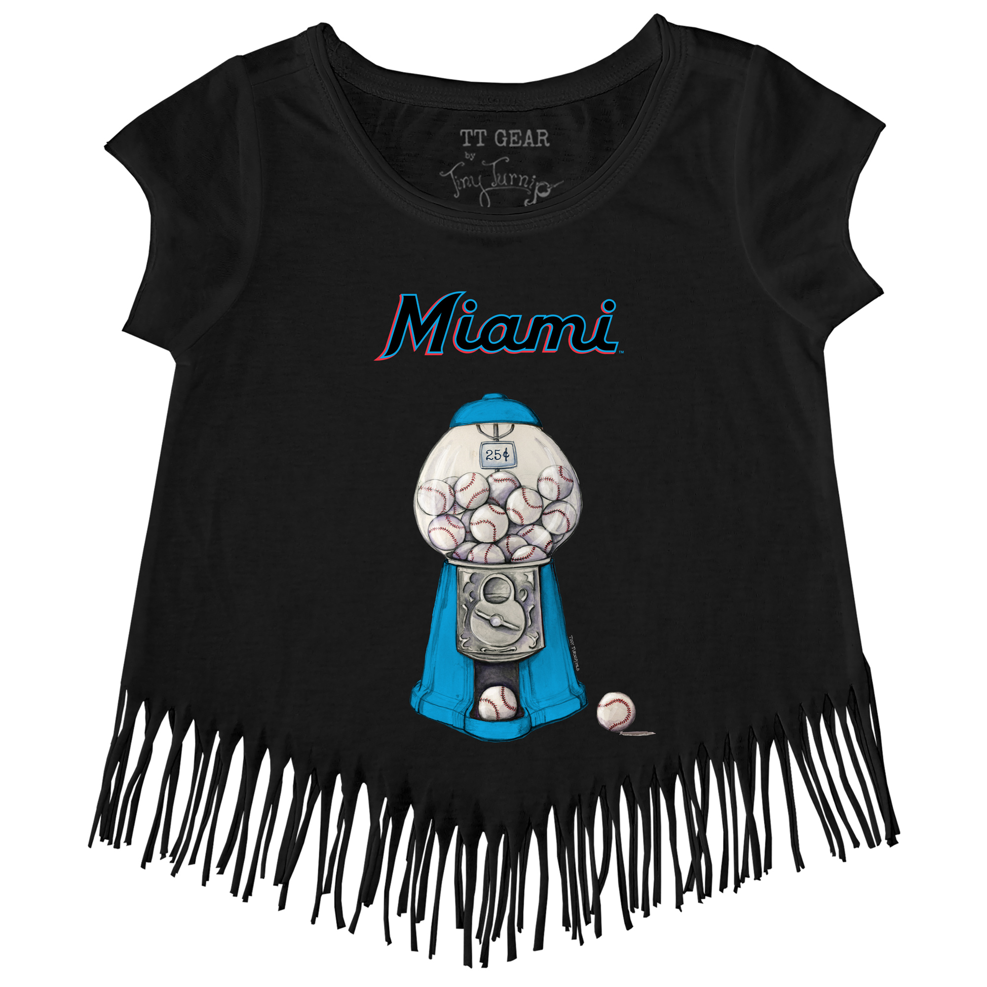 Girls Toddler Tiny Turnip Black Miami Marlins Gumball Fringe T-Shirt - Image 3