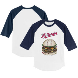 Youth Tiny Turnip White/Navy Washington Nationals Burger 3/4-Sleeve Raglan T-Shirt