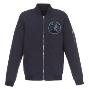 Men's JH Design Navy Minnesota Timberwolves Lightweight Nylon Full-Zip Bomber Jacket