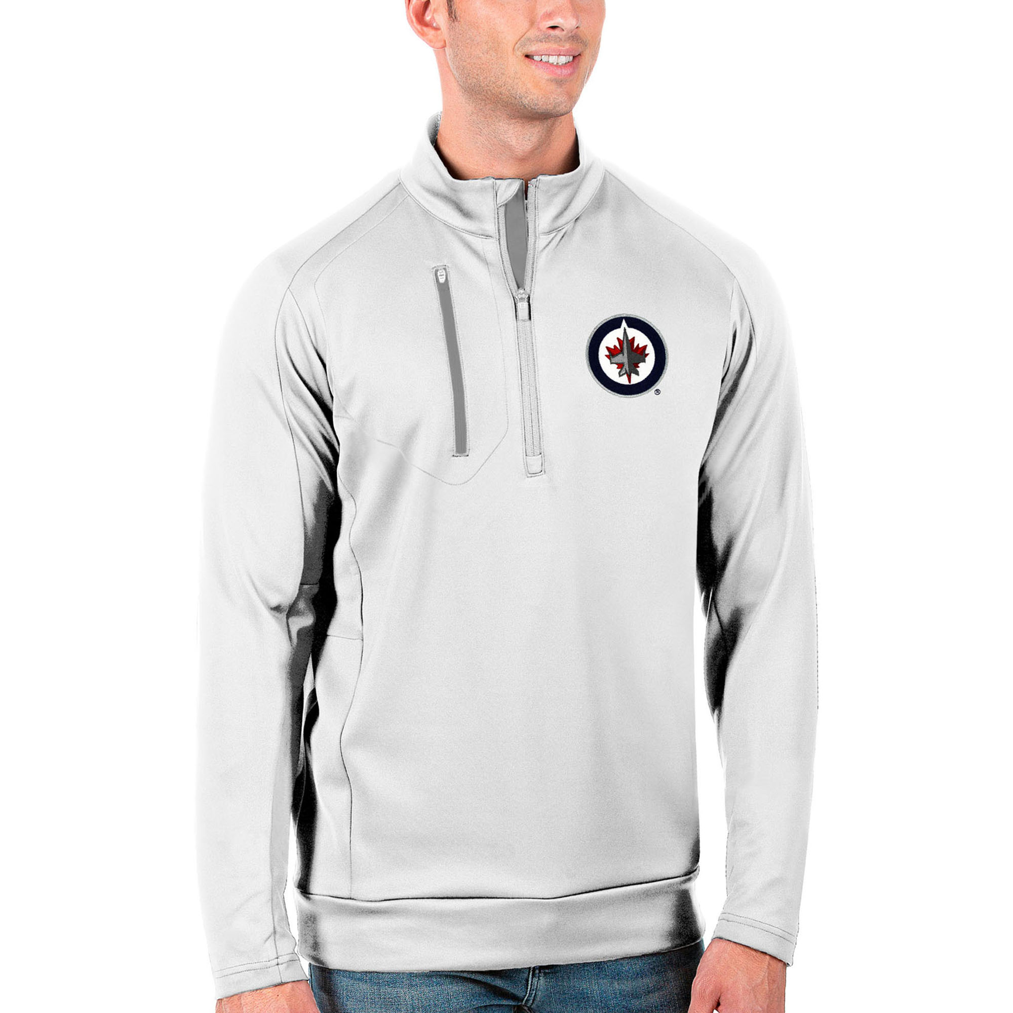 Men's Antigua White/Silver Winnipeg Jets Generation Quarter-Zip Pullover Jacket