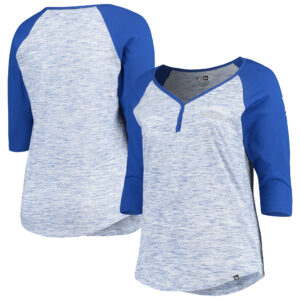 Women's New Era Royal Los Angeles Dodgers Plus Size Space Dye 3/4-Sleeve Raglan Henley T-Shirt