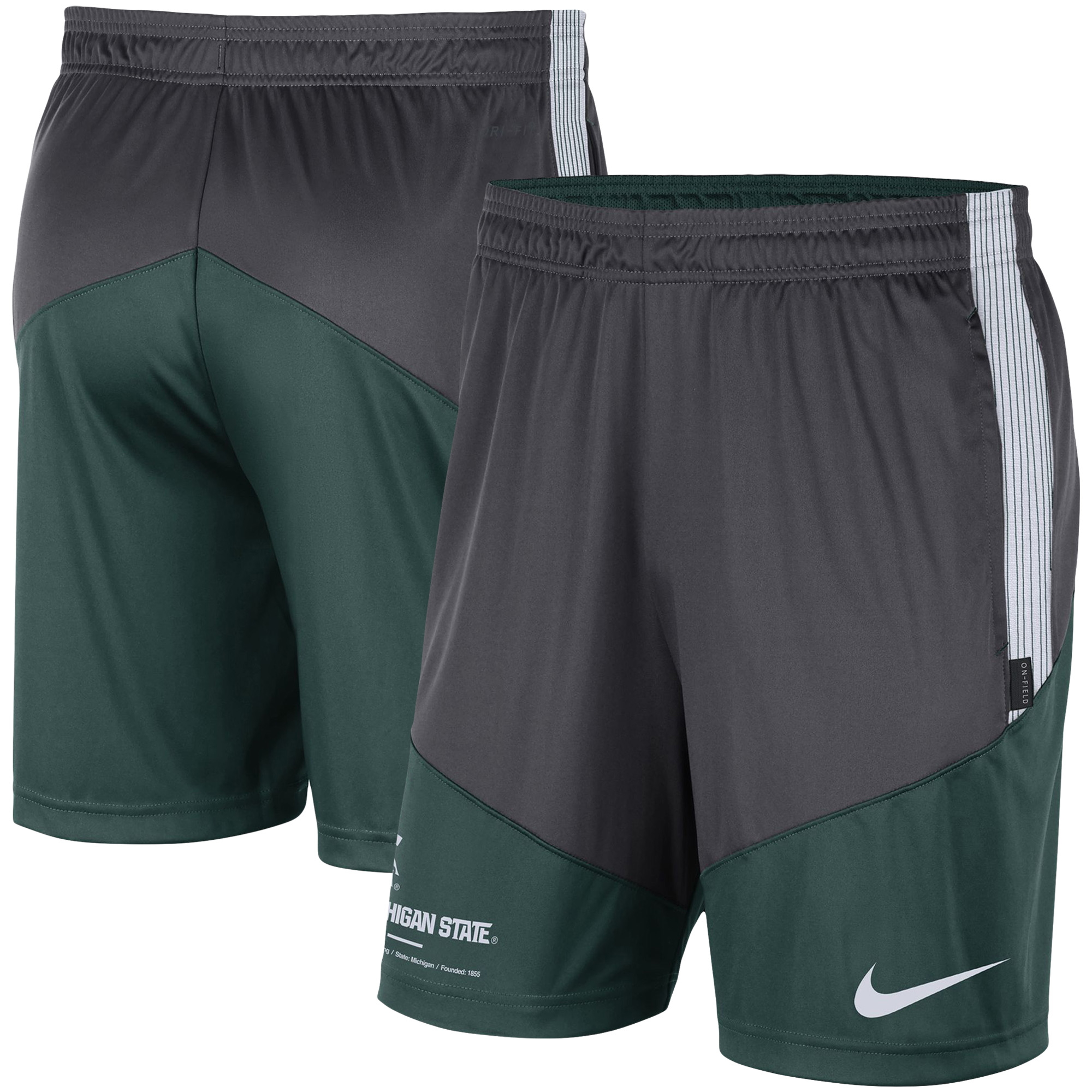 Men's Nike Charcoal/Green Michigan State Spartans Team Performance Knit Shorts - Image 5