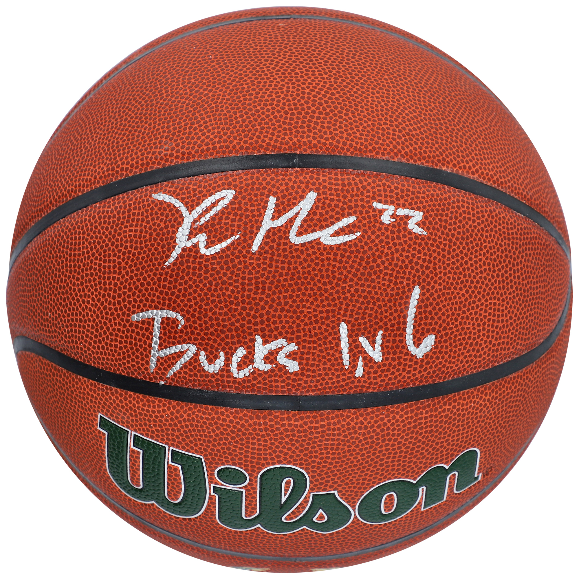 Khris Middleton Milwaukee Bucks Autographed Wilson Team Logo Basketball with "Bucks in 6" Inscription - Image 2