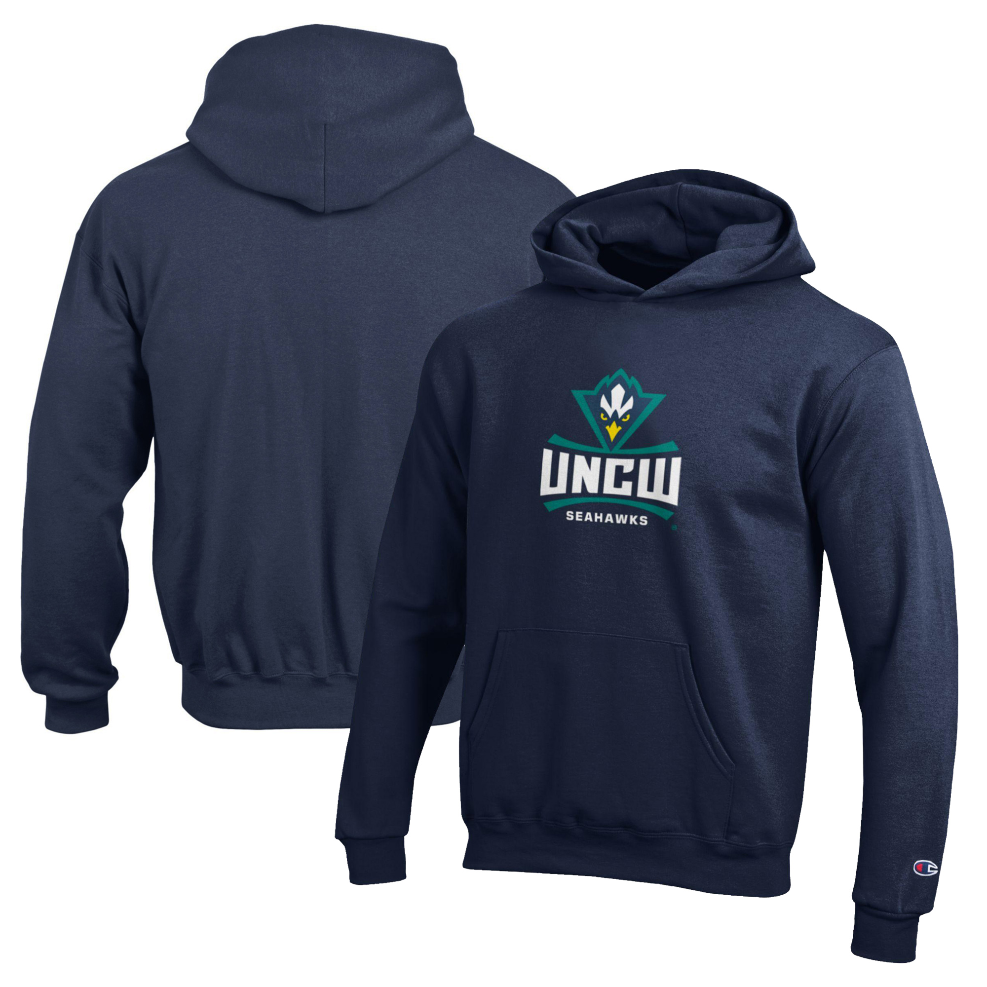 Youth Champion Navy UNC Wilmington Seahawks Eco Powerblend Pullover Hoodie - Image 2