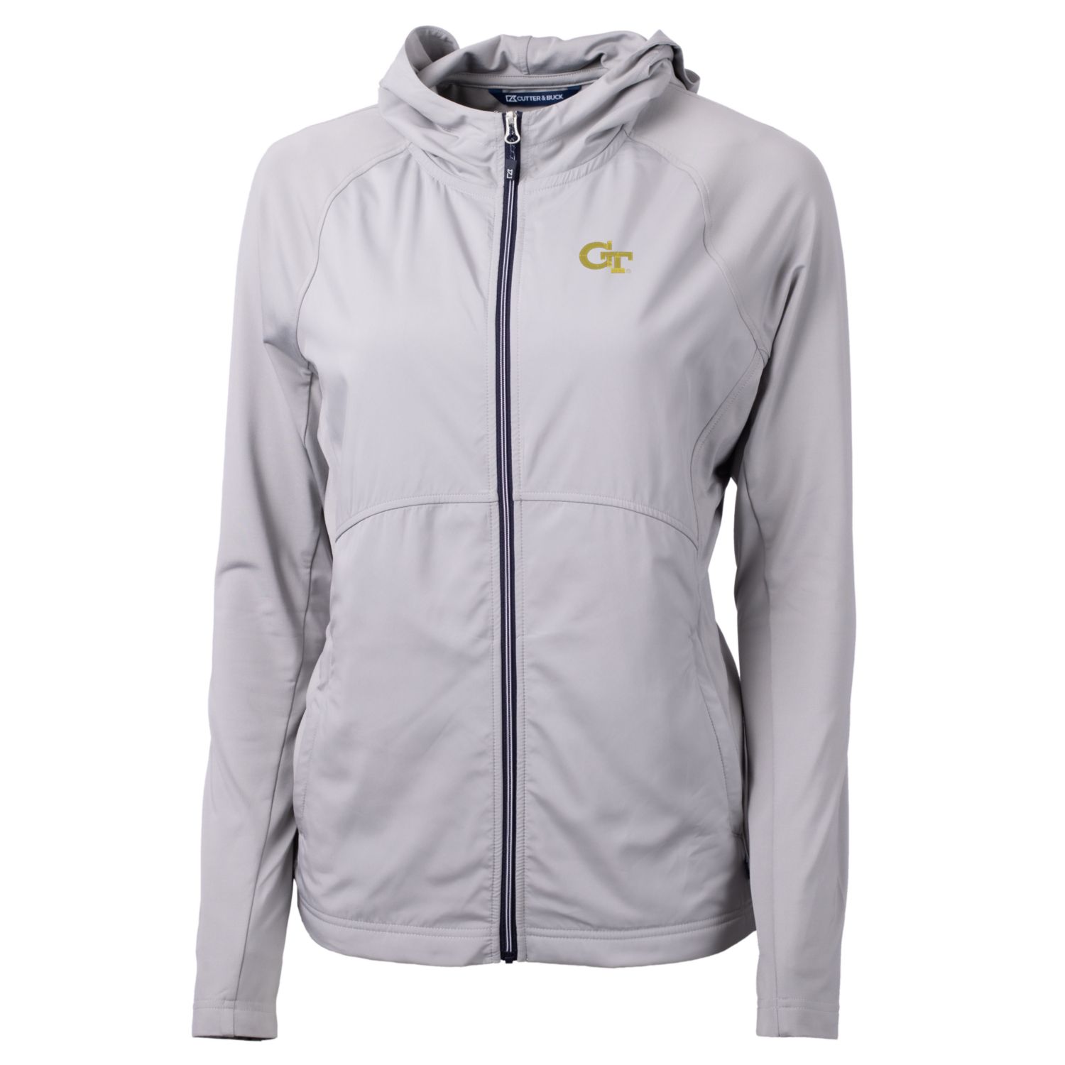 Women's Cutter & Buck Silver Georgia Tech Yellow Jackets Adapt Eco Knit Full-Zip Jacket