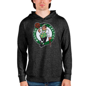Men's Antigua Heathered Black Boston Celtics Logo Absolute Pullover Hoodie