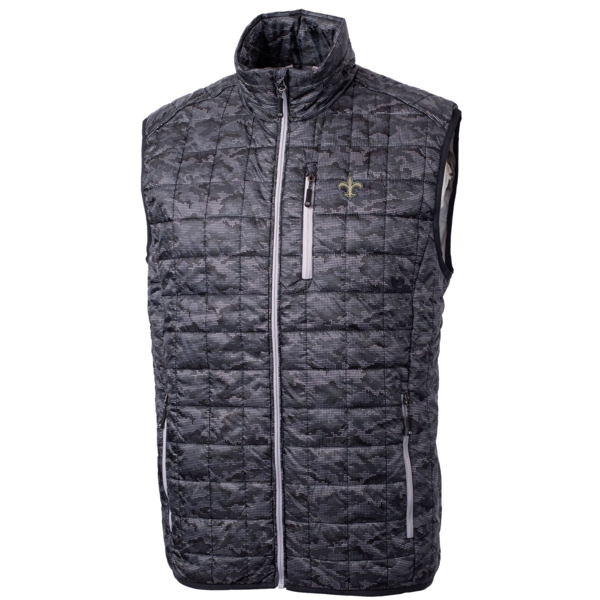 Men's Cutter & Buck Black New Orleans Saints Rainier Printed Full-Zip Puffer Vest