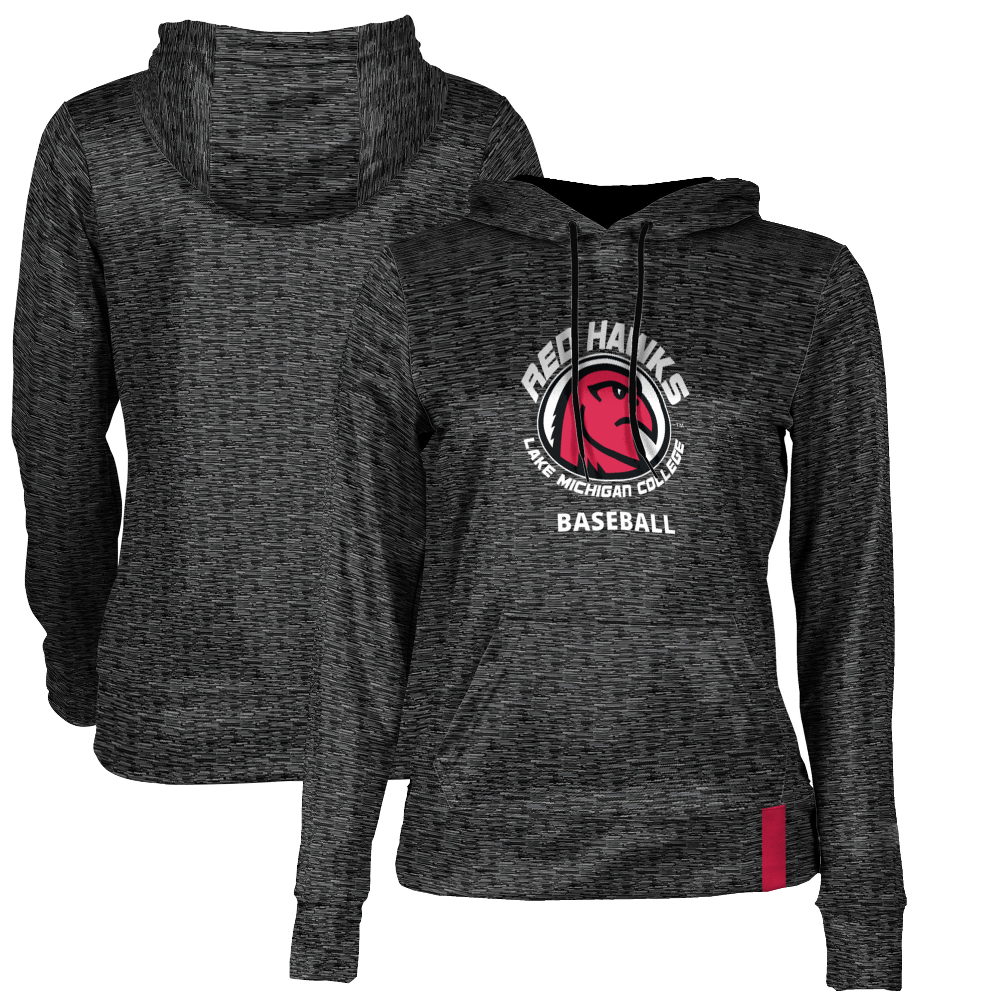 Women's Black Lake Michigan College Red Hawks Baseball Pullover Hoodie