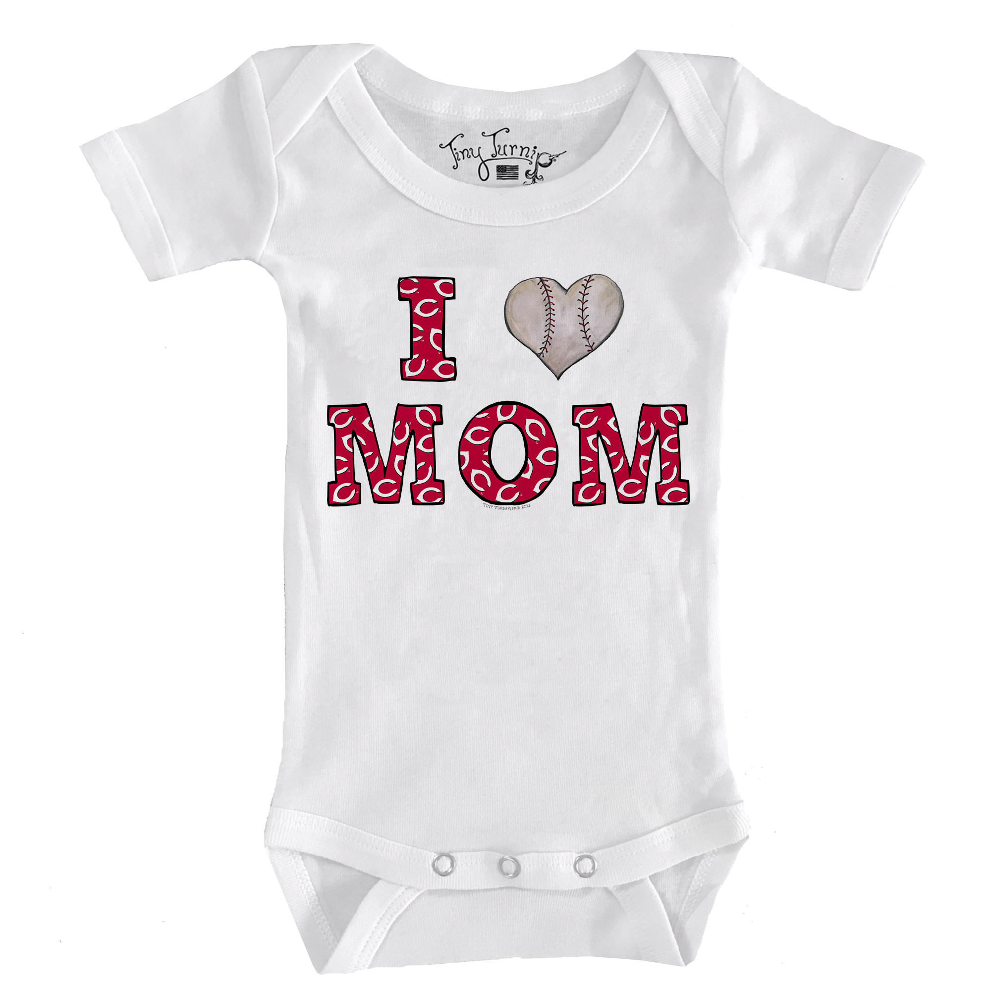 Infant Tiny Turnip White Cincinnati Reds Heart Mom Bodysuit