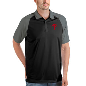 Men's Antigua Black/Gray Philadelphia Phillies Nova Polo