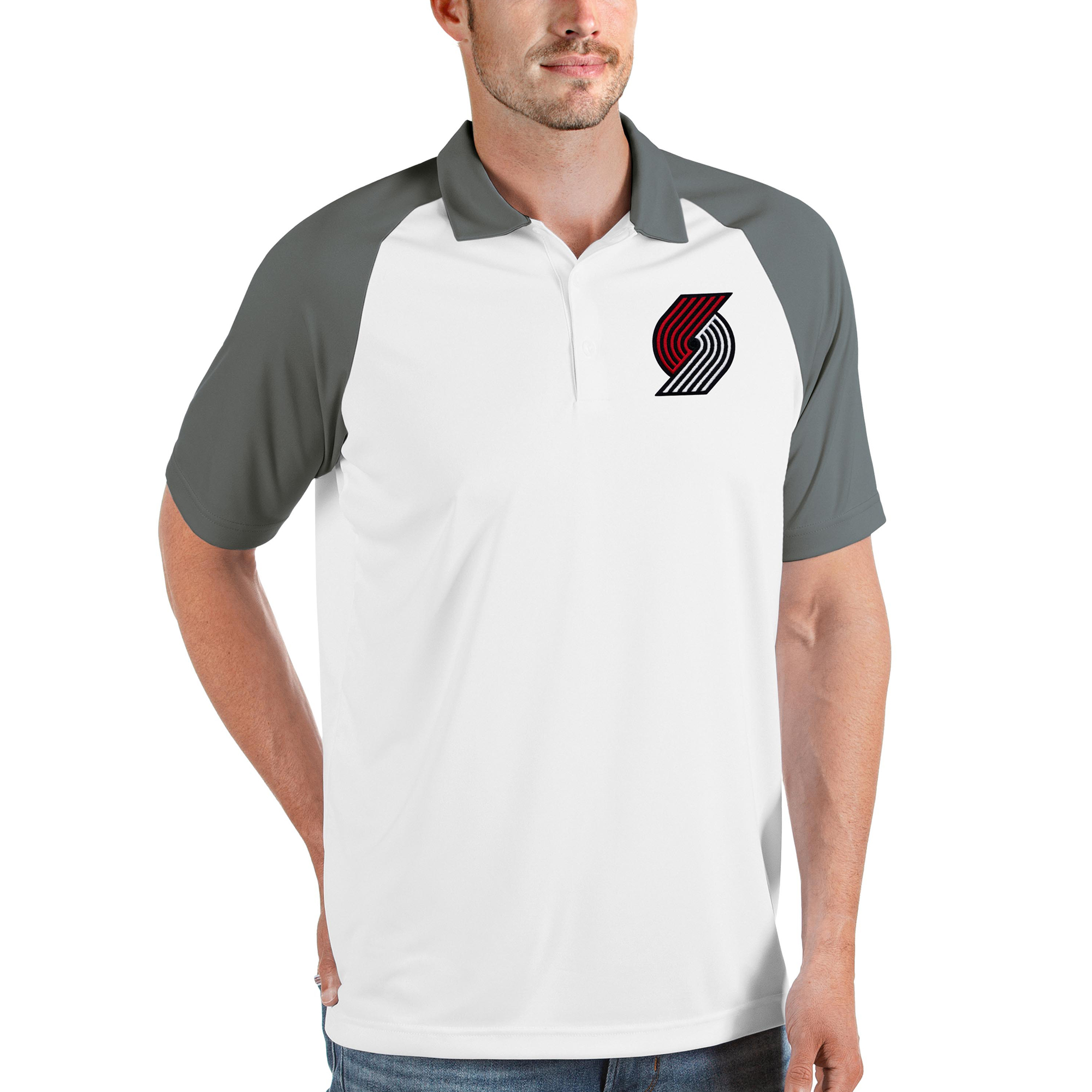 Men's Antigua White Portland Trail Blazers Nova Raglan Polo
