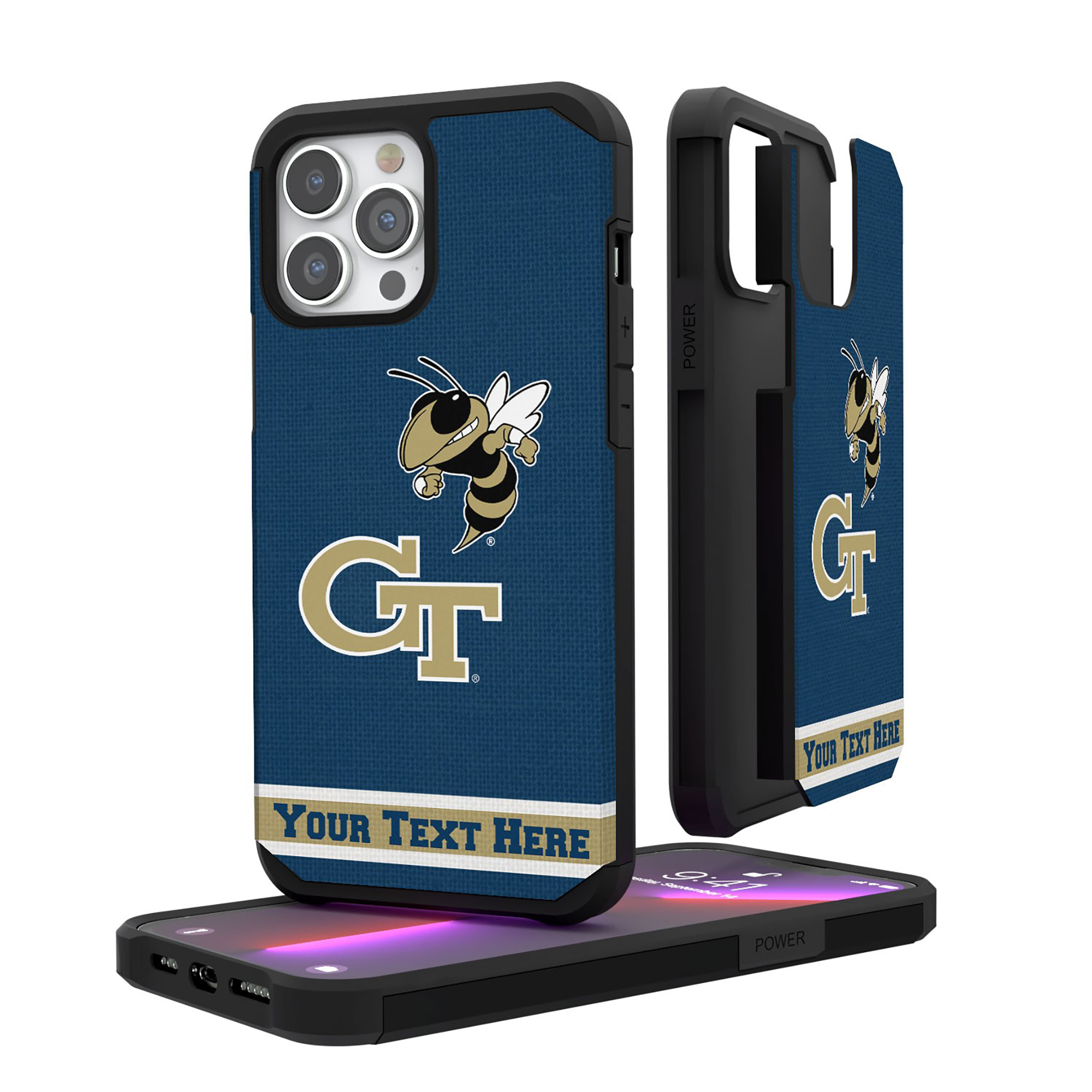 Georgia Tech Yellow Jackets iPhone Stripe Personalized Rugged Case