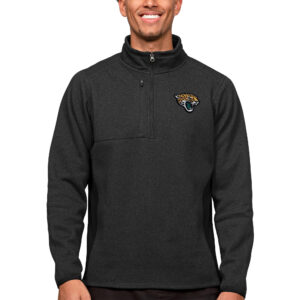 Men's Antigua Heathered Black Jacksonville Jaguars Course Quarter-Zip Pullover Top