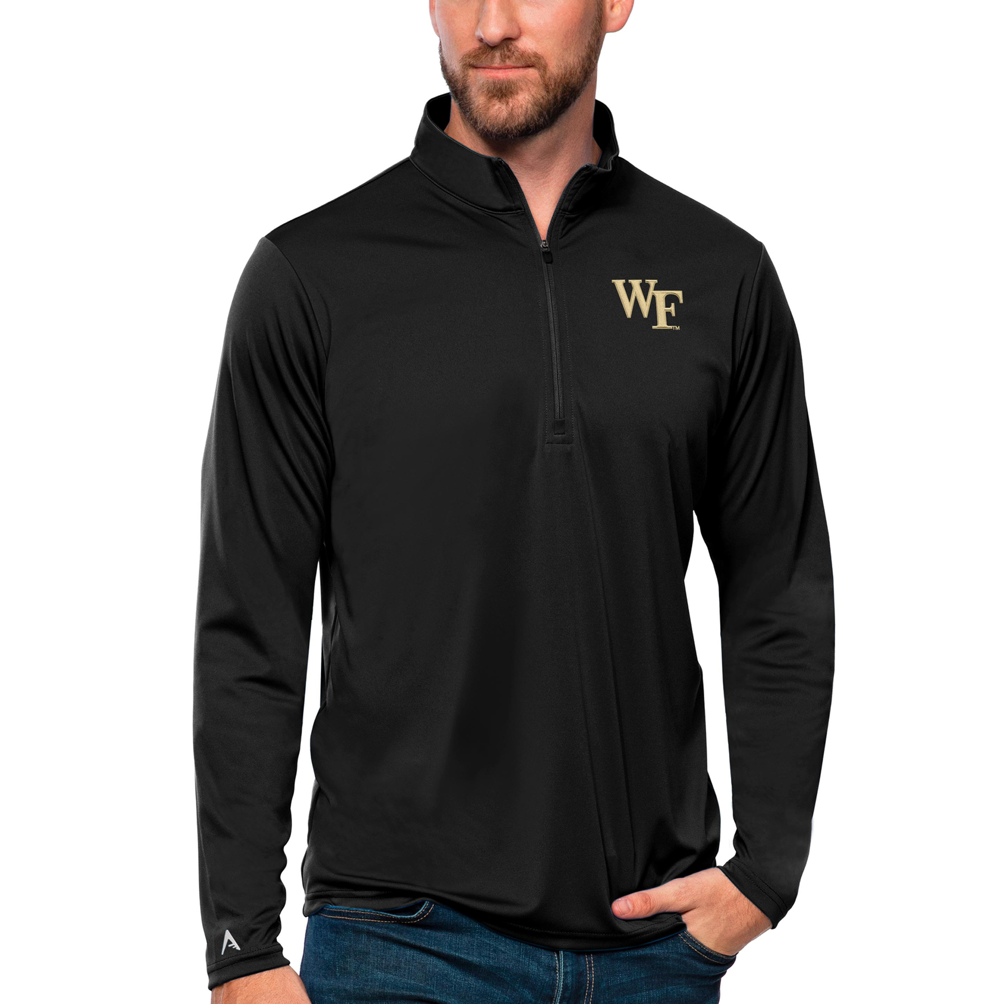 Men's Antigua Black Wake Forest Demon Deacons Tribute Quarter-Zip Top