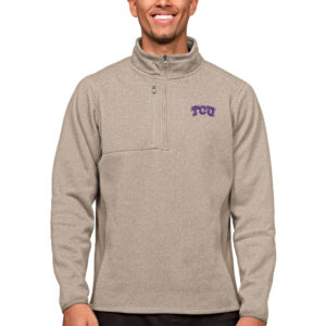 Men's Antigua Oatmeal TCU Horned Frogs Course Quarter-Zip Pullover Top