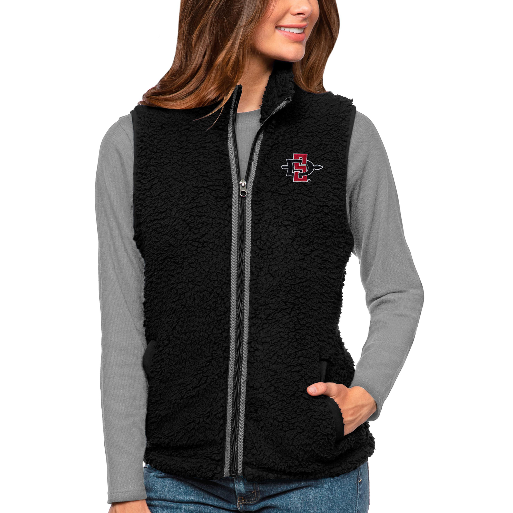 Women's Antigua Black San Diego State Aztecs Grace Full-Zip Vest