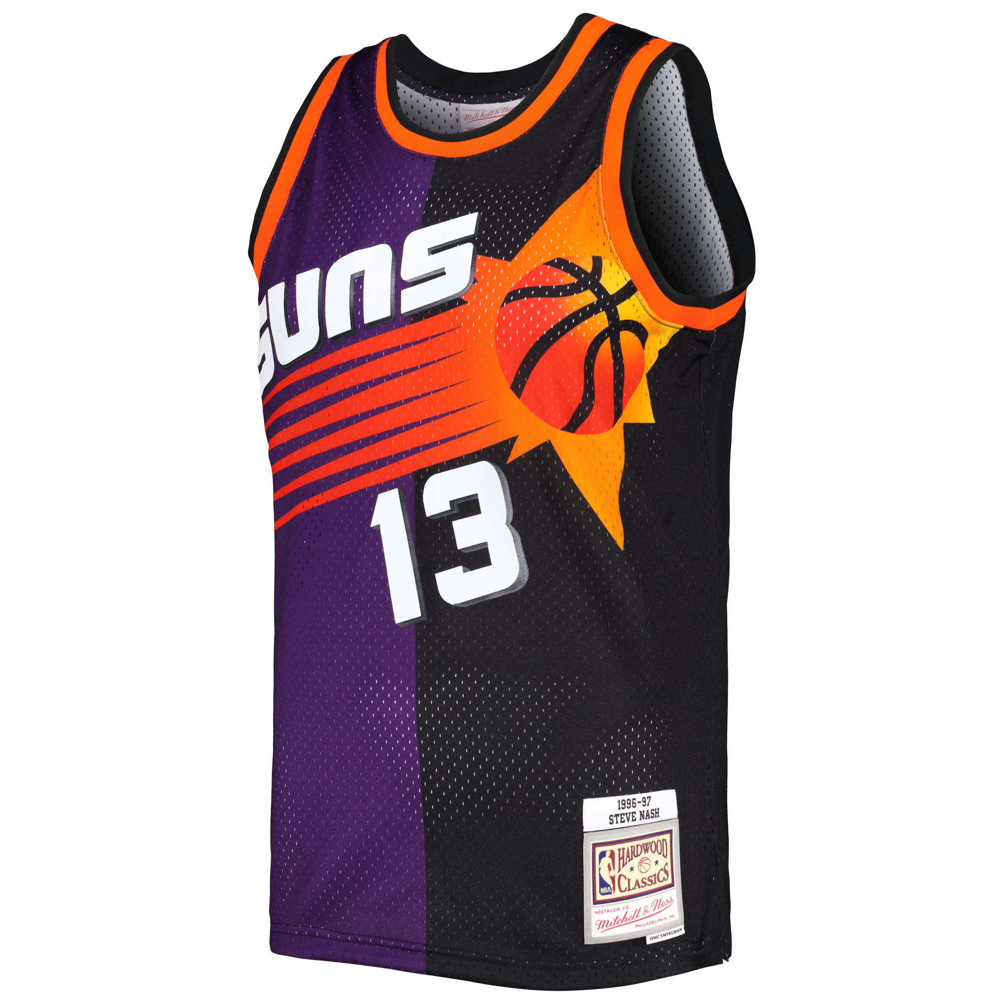 Men's Mitchell & Ness Steve Nash Purple/Black Phoenix Suns Hardwood Classics 1996/97 Split Swingman Jersey - Image 3
