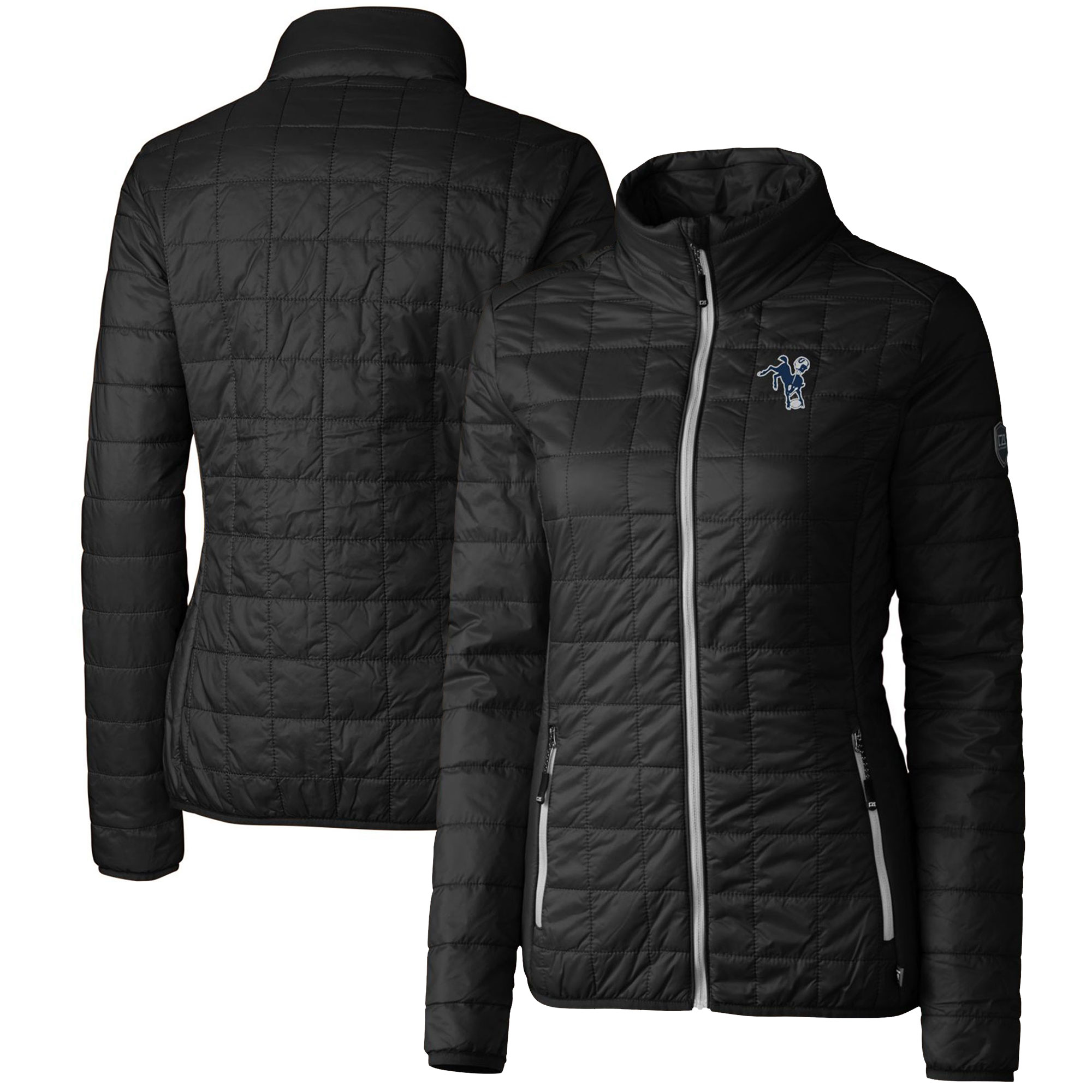 Women's Cutter & Buck Black Indianapolis Colts Throwback Logo Rainier PrimaLoft Eco Full-Zip Puffer Jacket