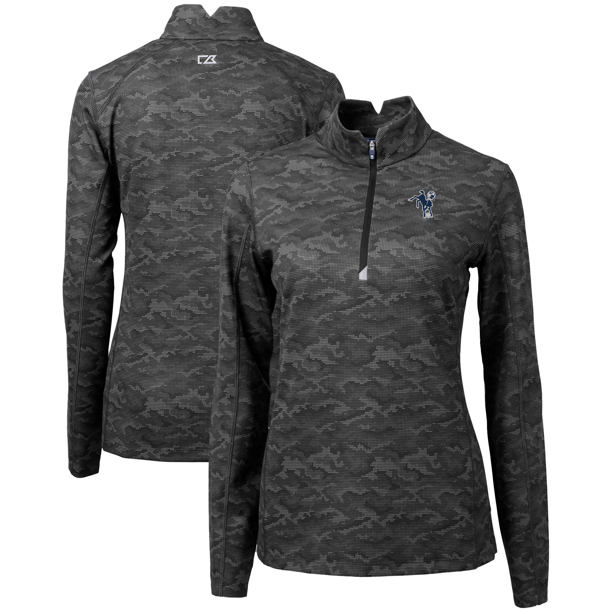 Women's Cutter & Buck Black Indianapolis Colts Throwback Logo Traverse Camo Quarter-Zip Pullover Top