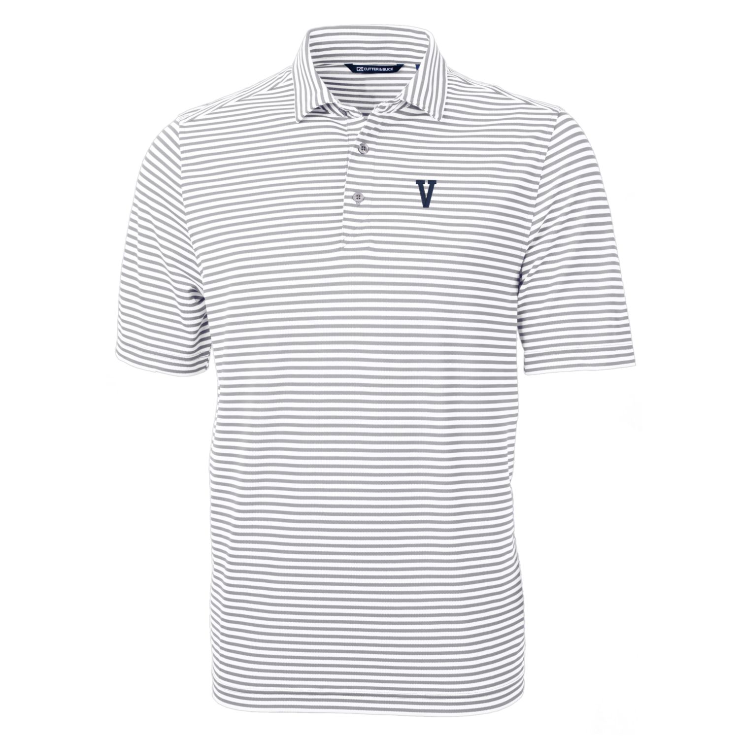 Men's Cutter & Buck Gray Villanova Wildcats Big & Tall Team Logo Virtue Eco Pique Stripe Recycled Polo - Image 6