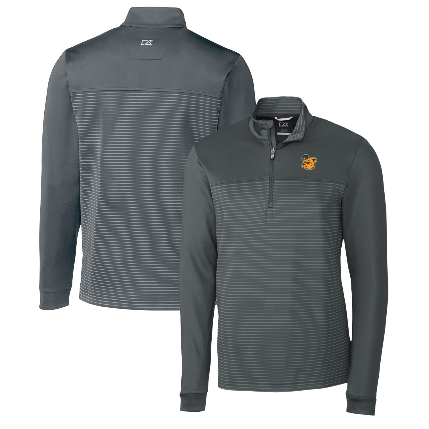 Men's Cutter & Buck Steel Baylor Bears Traverse Stripe Quarter-Zip Pullover Top - Image 5