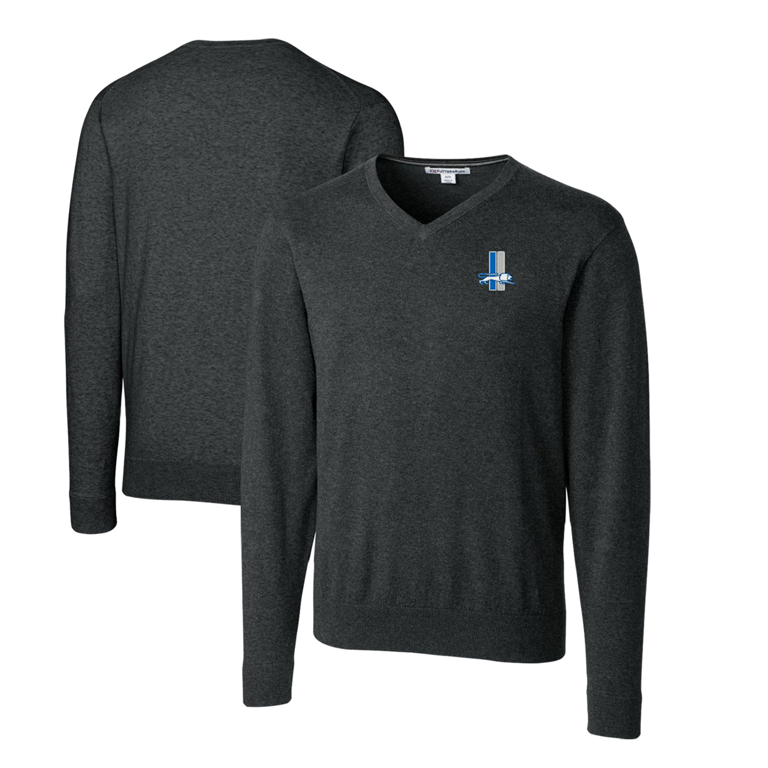 Men's Cutter & Buck Heather Charcoal Detroit Lions Throwback Logo Lakemont Tri-Blend Big & Tall V-Neck Pullover Sweater