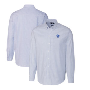 Men's Cutter & Buck Powder Blue Los Angeles Rams Throwback Logo Big & Tall Stretch Oxford Stripe Long Sleeve Button Down Shirt