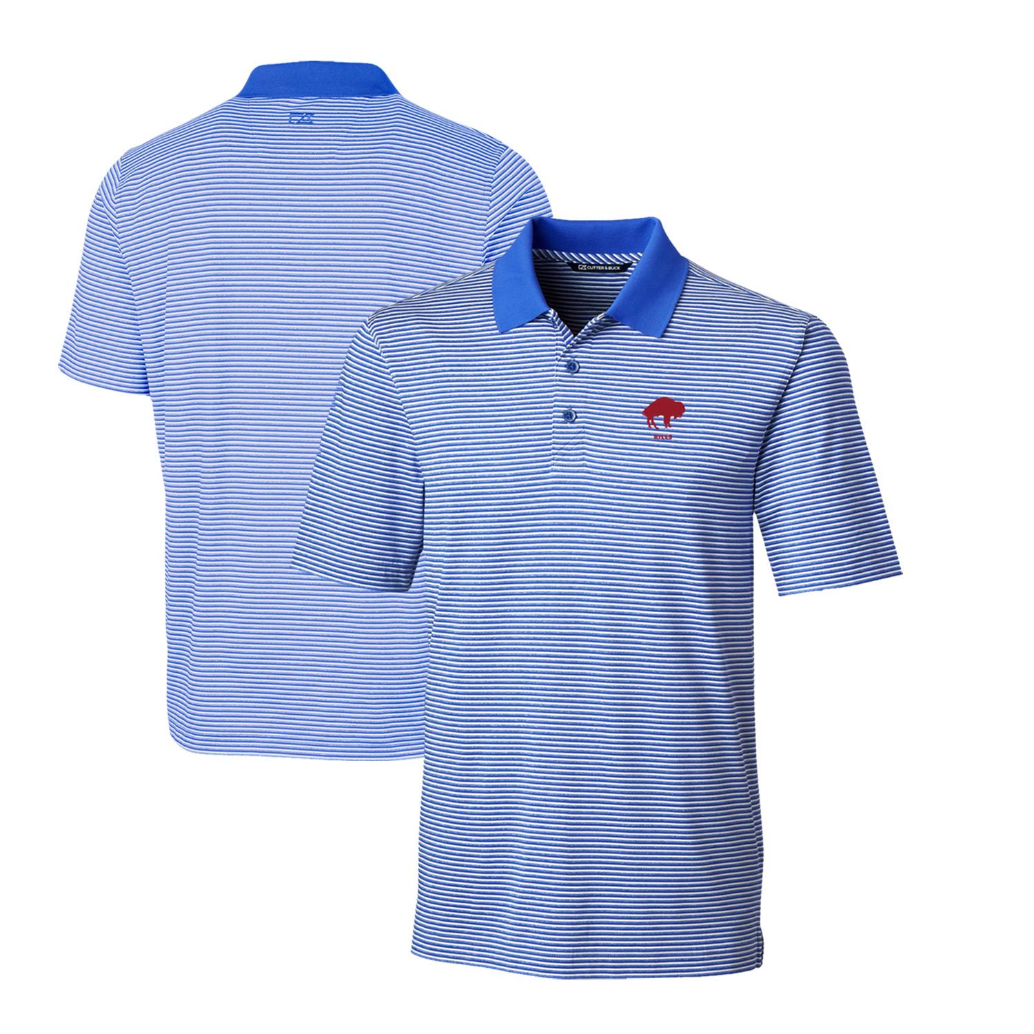Men's Cutter & Buck Blue Buffalo Bills Throwback Logo Forge Tonal Stripe Stretch Polo