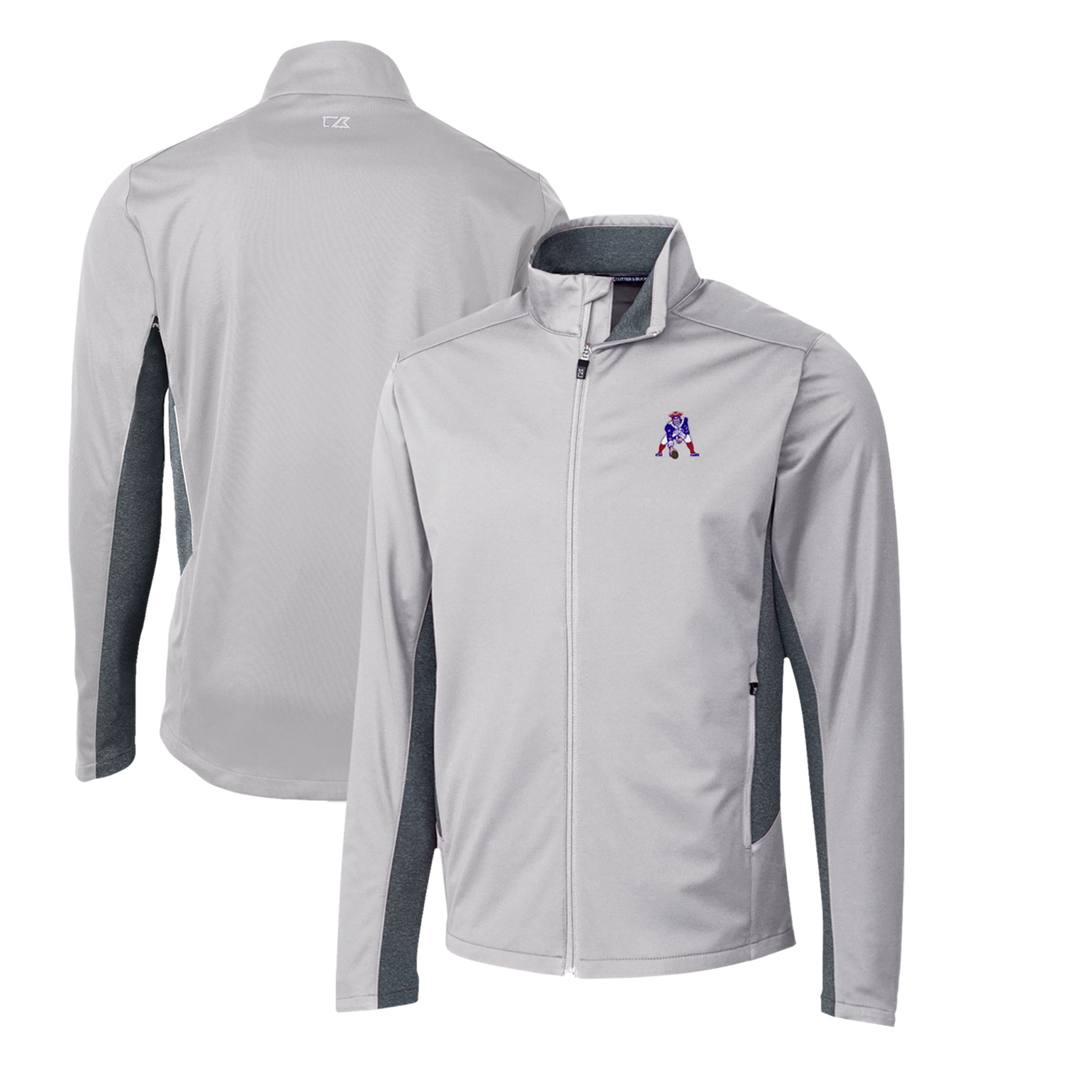 Men's Cutter & Buck Gray New England Patriots Throwback Logo Navigate Softshell Full-Zip Jacket - Image 5