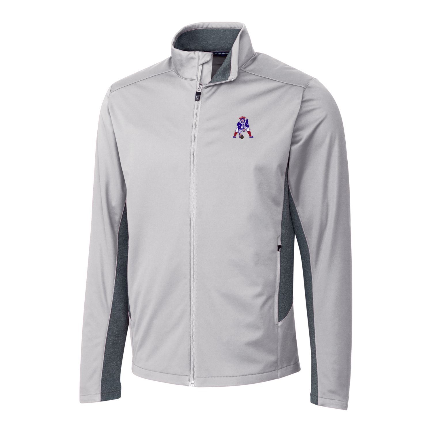 Men's Cutter & Buck Gray New England Patriots Throwback Logo Navigate Softshell Full-Zip Jacket - Image 3