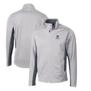 Men's Cutter & Buck Gray New England Patriots Throwback Logo Navigate Softshell Full-Zip Jacket