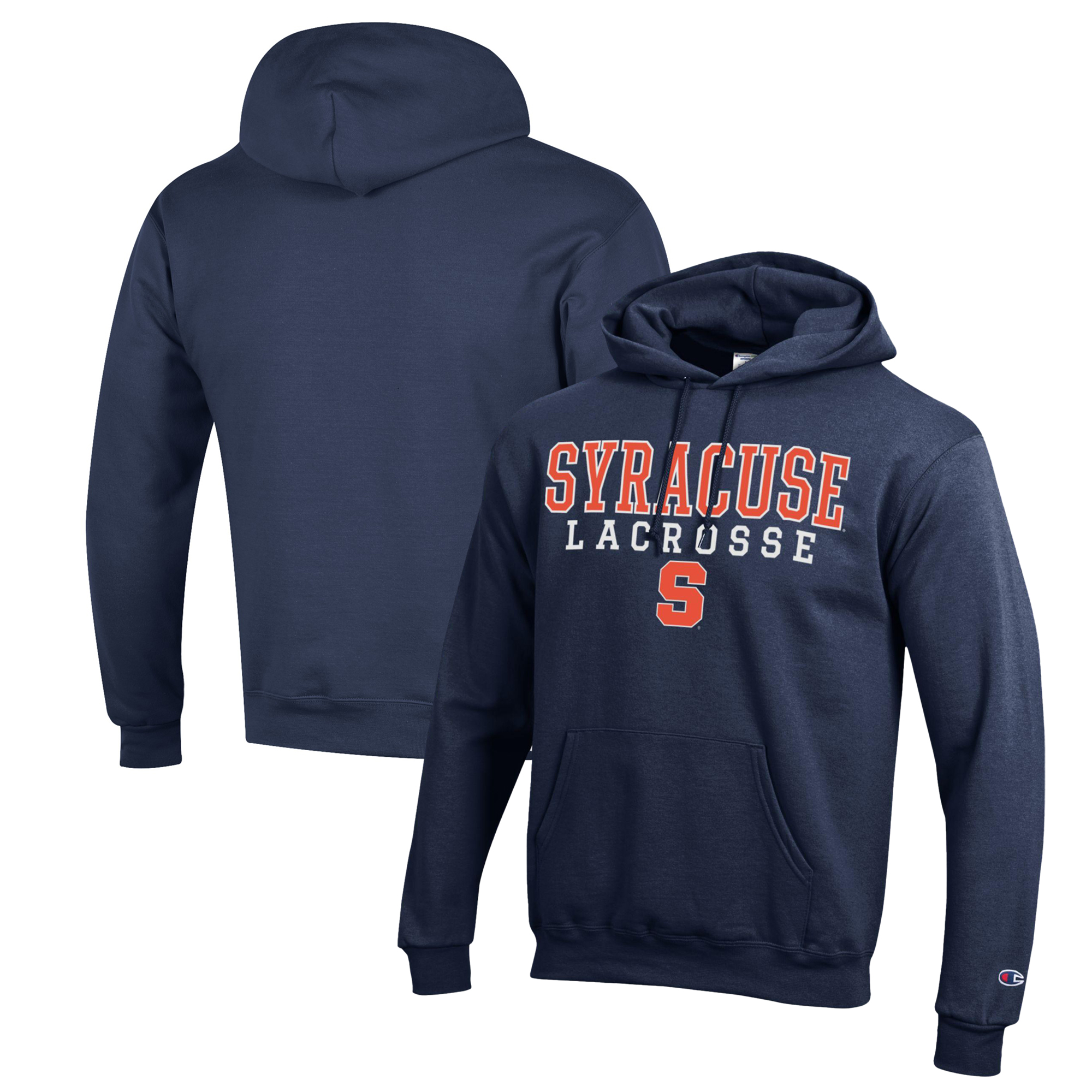 Men's Champion Navy Syracuse Orange Stack Logo Lacrosse Powerblend Pullover Hoodie - Image 2