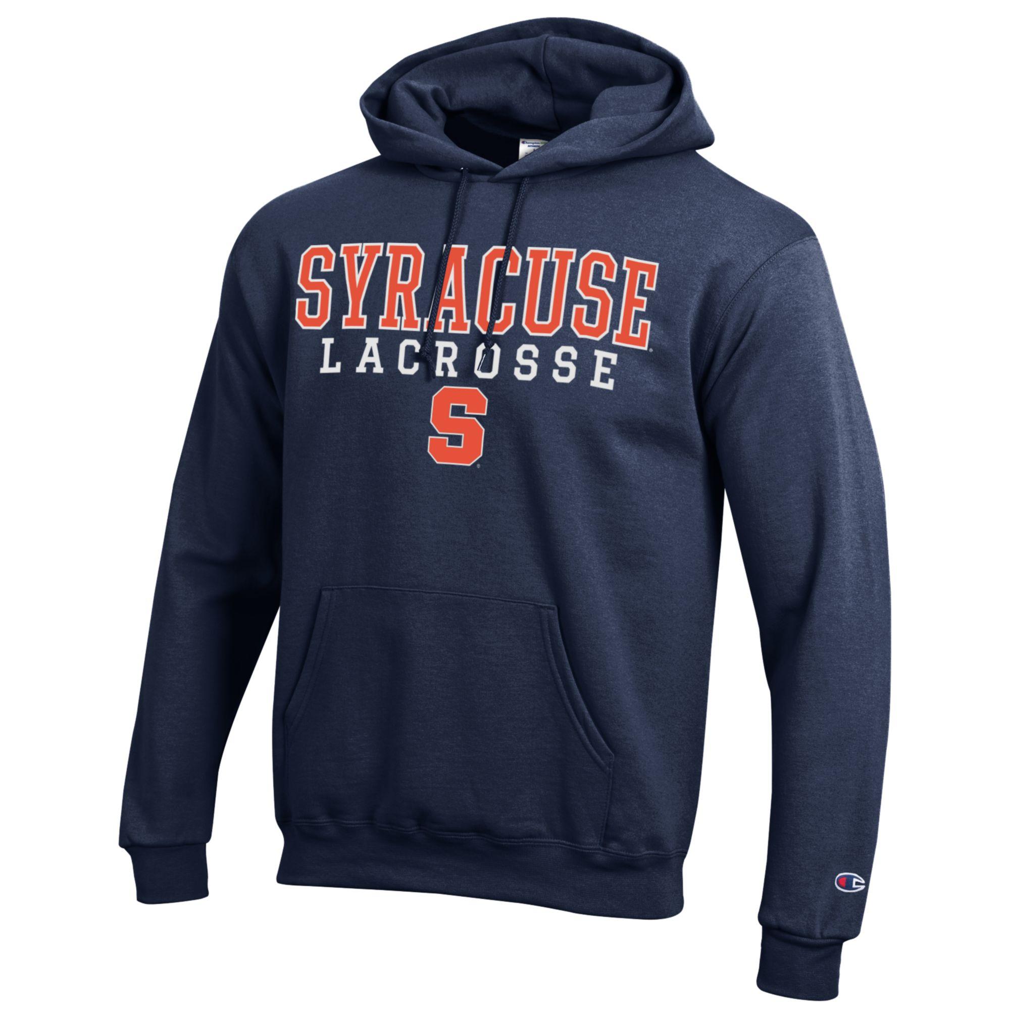 Men's Champion Navy Syracuse Orange Stack Logo Lacrosse Powerblend Pullover Hoodie - Image 3
