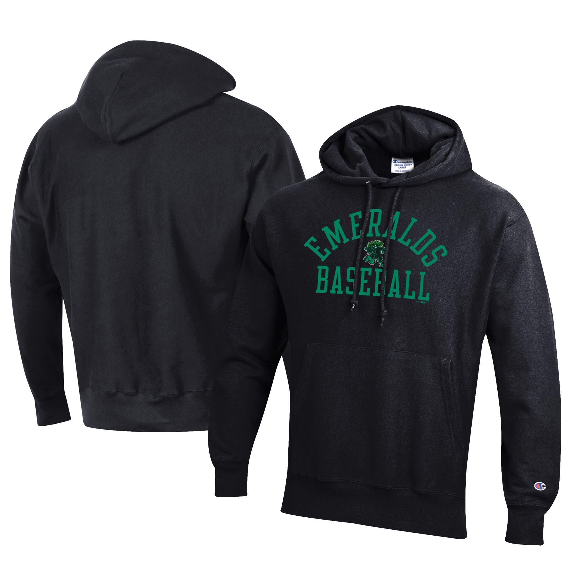 Men's Champion Black Eugene Emeralds Baseball Reverse Weave Pullover Hoodie