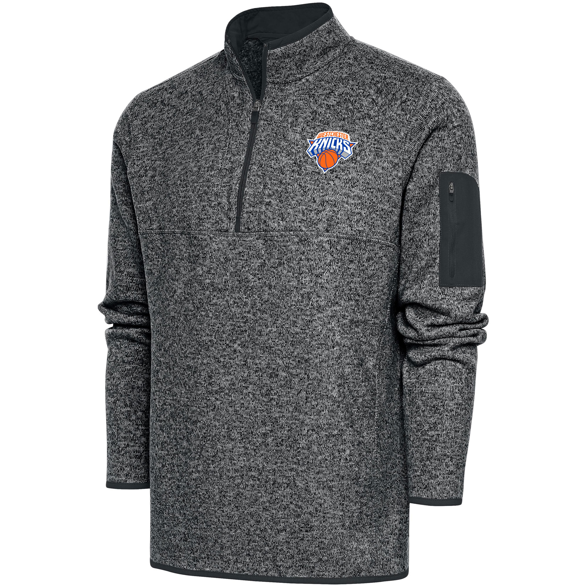 Men's Antigua Heather Charcoal Westchester Knicks Big & Tall Fortune Quarter-Zip Pullover Jacket