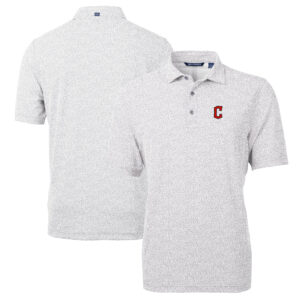 Men's Cutter & Buck Gray Cleveland Guardians Virtue Eco Pique Botanical Print Recycled Polo