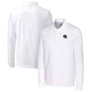 Men's Cutter & Buck  White Denver Broncos Helmet Advantage Tri-Blend Pique Long Sleeve Polo