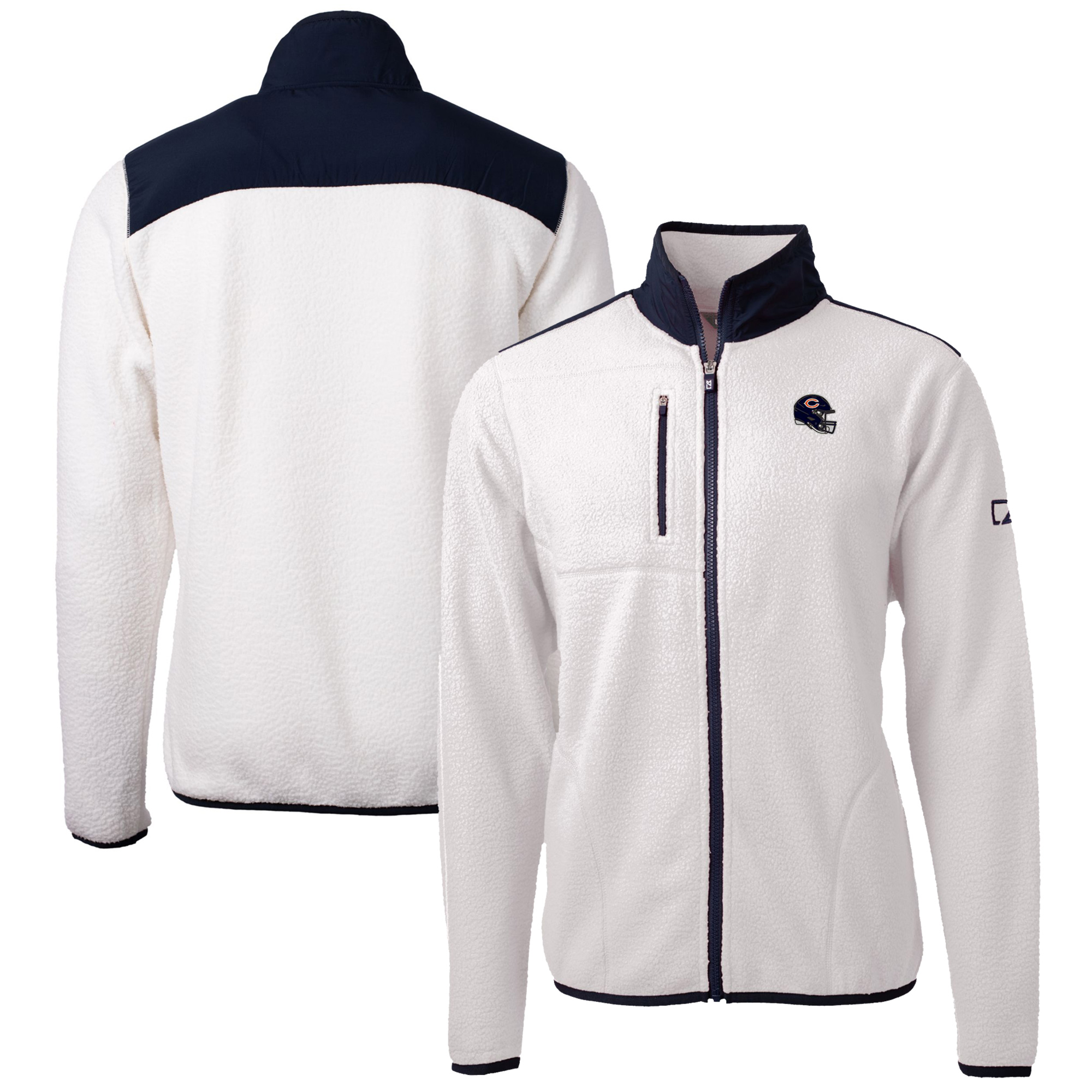 Men's Cutter & Buck White Chicago Bears Helmet Cascade Eco Sherpa Fleece Full-Zip Jacket