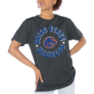 Women's Gameday Couture Charcoal Boise State Broncos Victory Lap Leopard Standard Fit T-Shirt