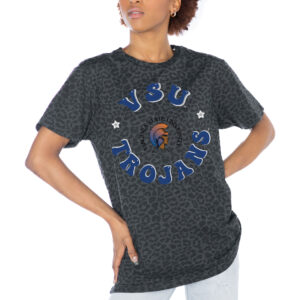 Women's Gameday Couture Charcoal Virginia State Trojans Victory Lap Leopard Standard Fit T-Shirt