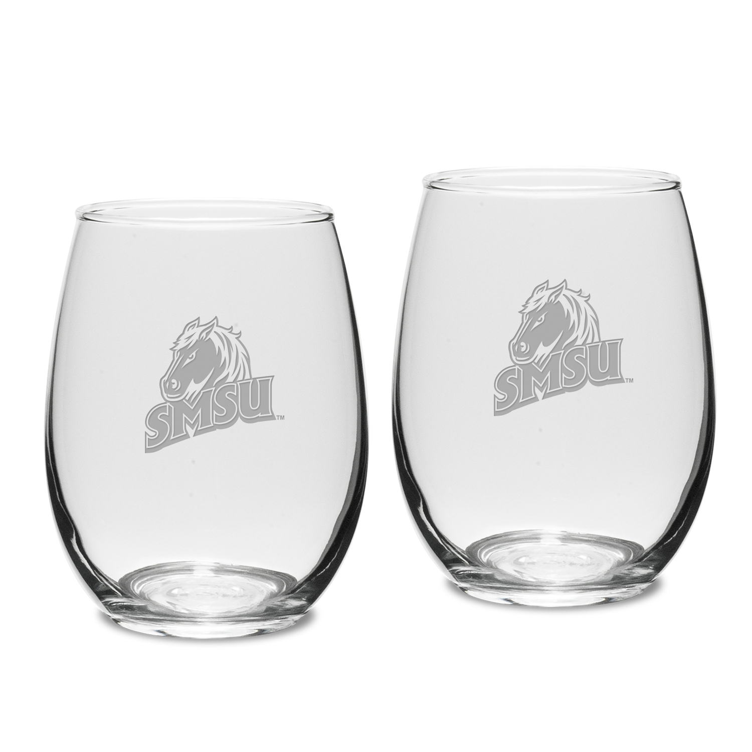 Southwest Minnesota State Mustangs Two-Piece 15oz. Stemless Wine Glass Set