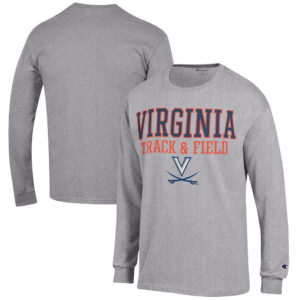 Men's Champion  Gray Virginia Cavaliers Track & Field Stack Long Sleeve T-Shirt