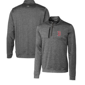 Men's Cutter & Buck  Gray Boston Red Sox Stealth Heathered Quarter-Zip Pullover Top