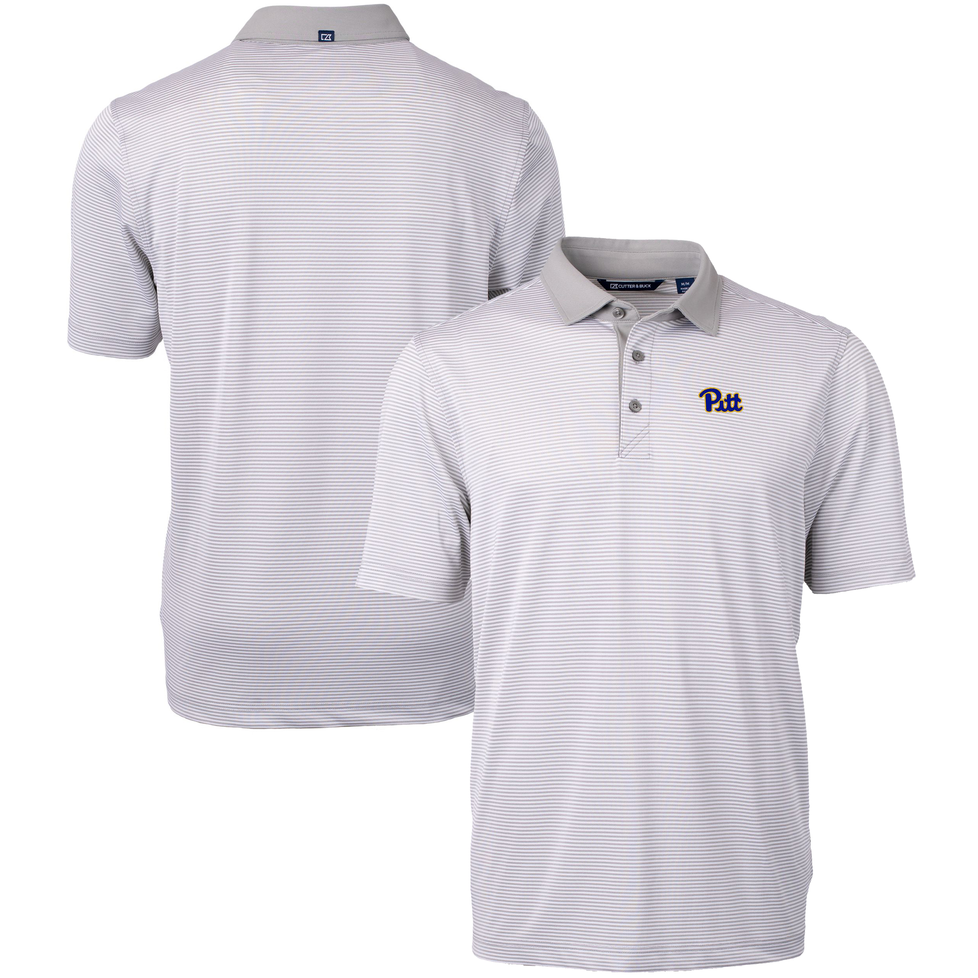 Men's Cutter & Buck Gray/White Pitt Panthers Big & Tall Virtue Eco Pique Micro Stripe Recycled Polo - Image 7