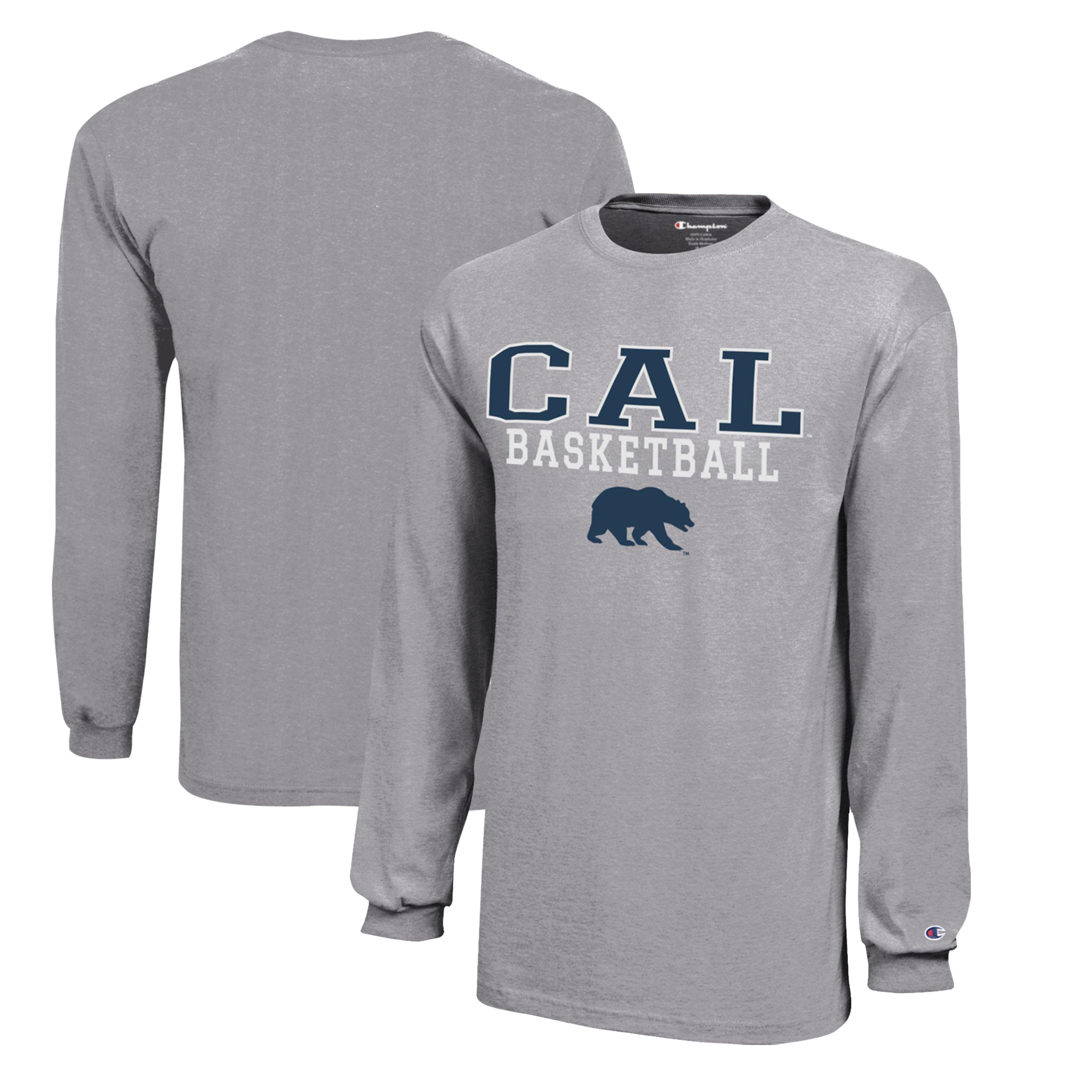 Youth Champion Gray Cal Bears Stacked Logo Long Sleeve Basketball T-Shirt